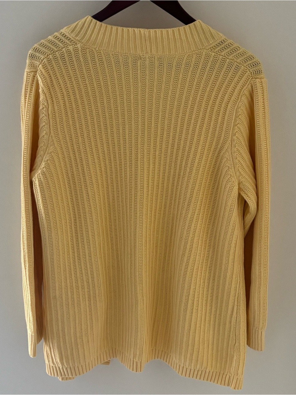 L.L. Bean Cotton Open Front Cardigan XL Butter Yellow Chunky Knit Cottagecore - Picture 2 of 8